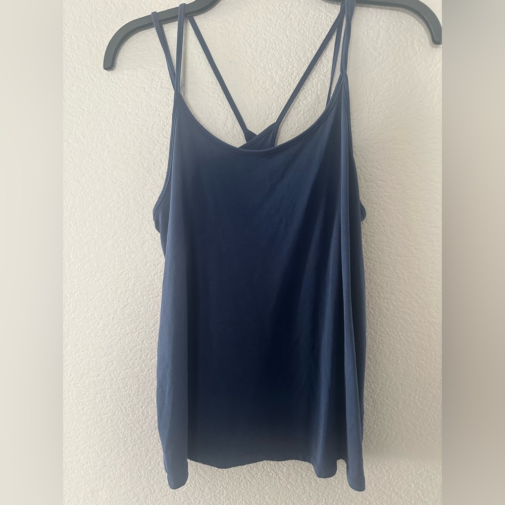 TRESICS LUXE BLUE TANK TOP WITH CRISS CROSS STRAPS IN BACK SIZE M MEDIUM